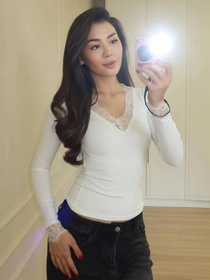 Evelyn Lace V-Neck Casual Top