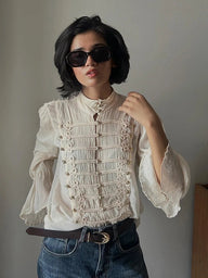 Addison Vintage Stand Collar Frog Button Blouse