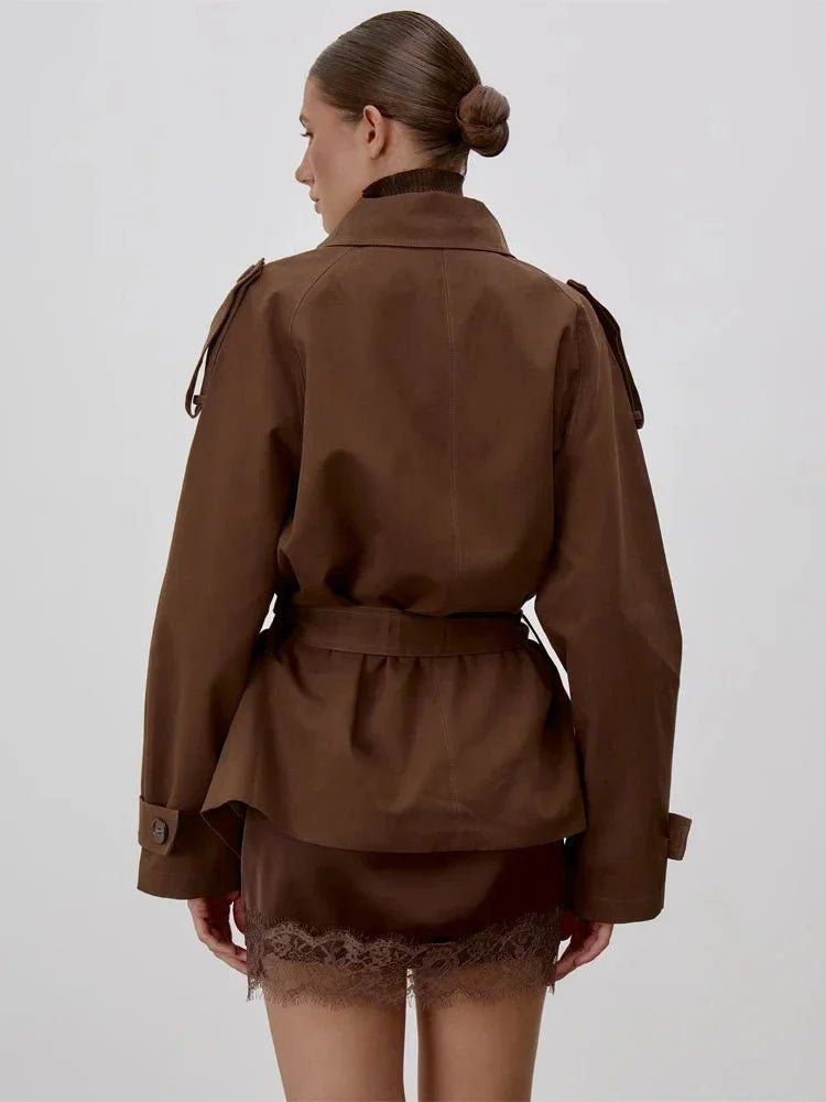 SOKYND Alice Lace Up Stand Collar Trenchcoat Coats & JacketsQC1774219786679177464BeigeS