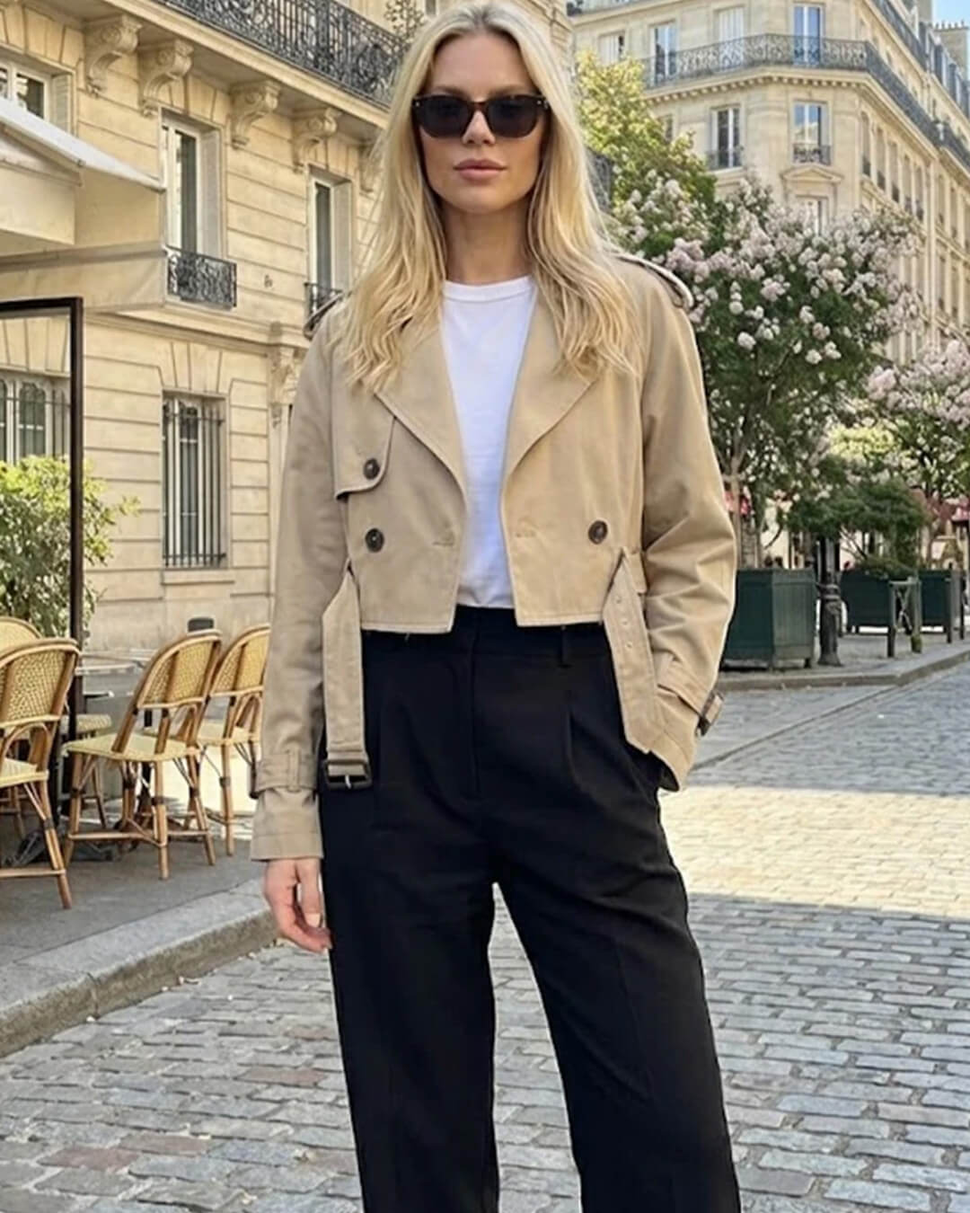 SOKYND Althea Cropped Trench Coat with Belt Coats & Jackets1005009920991316-;EY1774570740404486127KhakiS