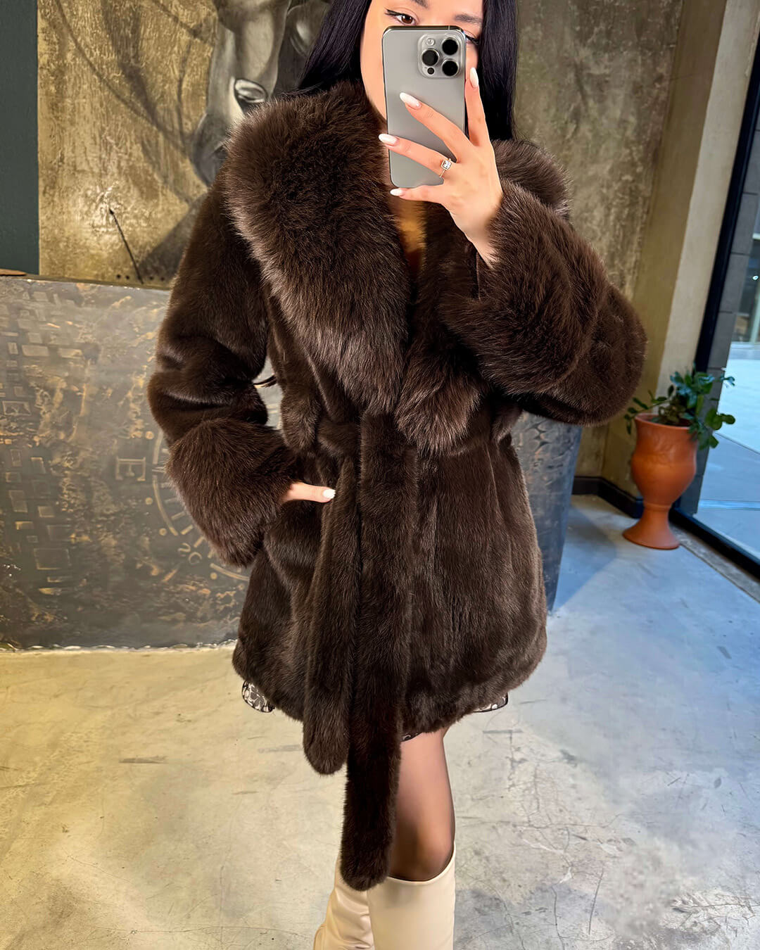 SOKYND Amanda Belted Faux Fur Coat CoatSOKYND-207447-BRO-M-62871Dark BrownM
