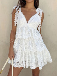 Amaya V-Neck Tiered Lace Mini Dress
