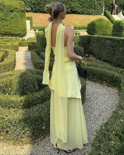 SOKYND Ambre Asymmetric Sheer Maxi Dress DressSOKYND-055447-BUT-S-37975Butter YellowS