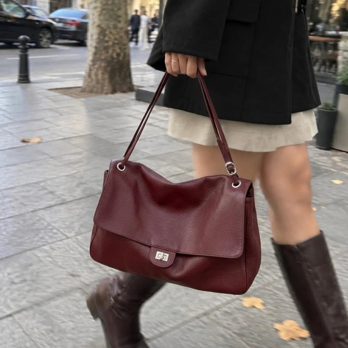 SOKYND Amelie Maxi Flap Leather Shoulder Bag BagBurgundy32x9x22 cm