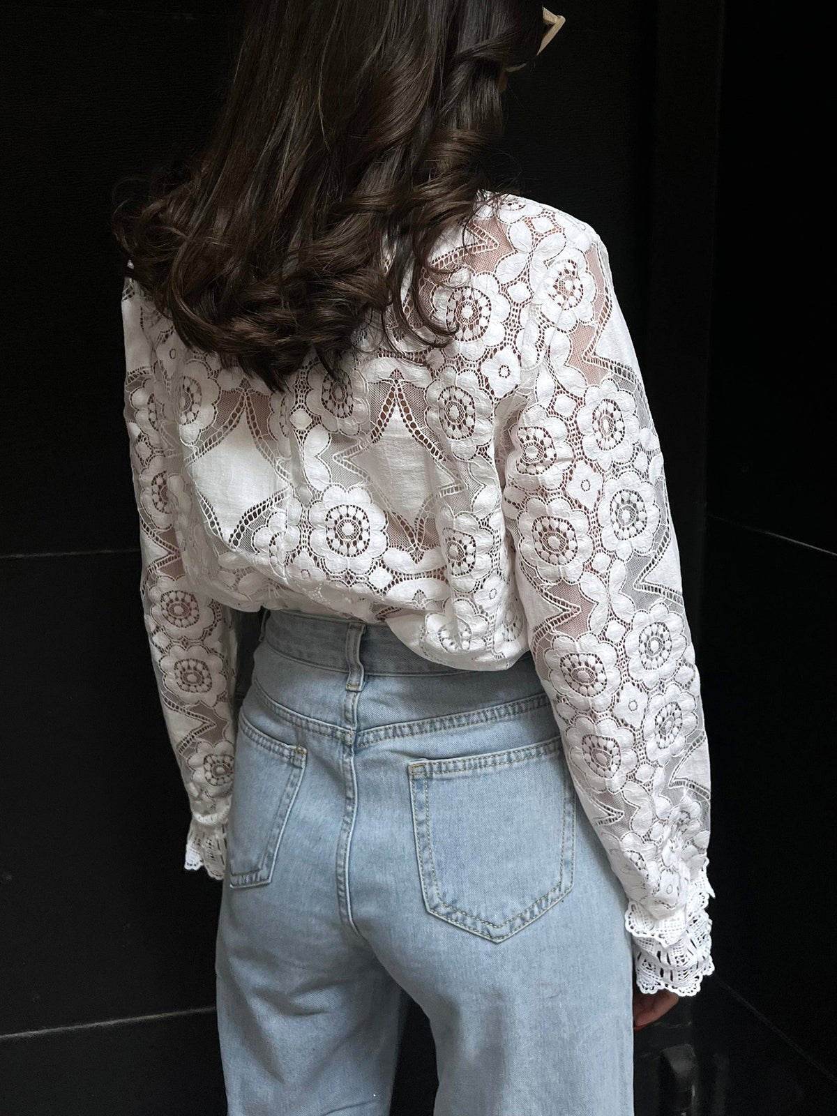 SOKYND Andy Long Sleeve Sheer Lace Top TopsCD1773141022777502540WhiteL