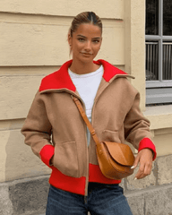 Anne Wide Ribbed Collar Color Blocked Cardigan