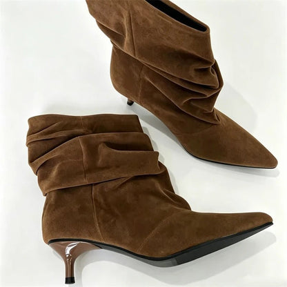 SOKYND Annie Faux Suede Ruched Ankle Boots BootsSOKYND-261847-BRO-38-48471Brown38