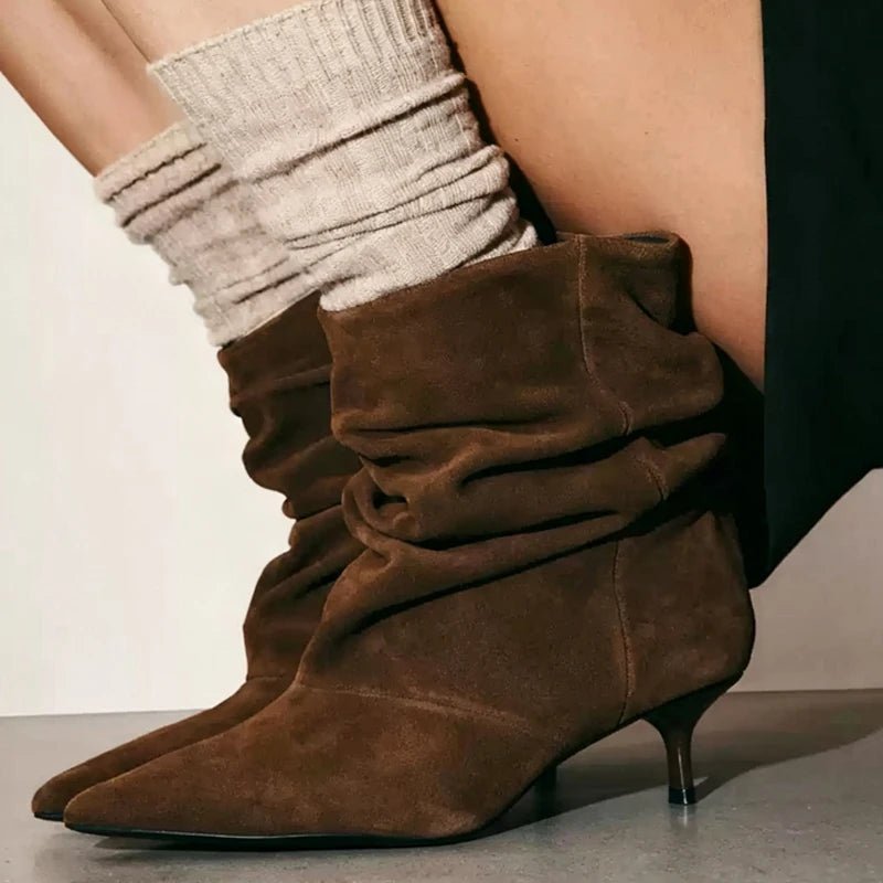 SOKYND Annie Faux Suede Ruched Ankle Boots BootsSOKYND-261847-BRO-40-14007Brown40
