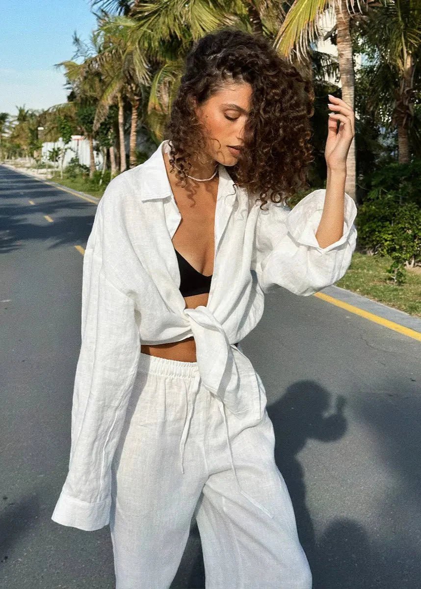 SOKYND Arabella Cotton Shirt & Lounge Pants Set Matching SetsSOKYND-372311-WHI-S-11159WhiteS