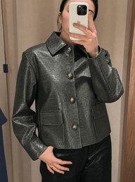 Ava Crocodile Embossed Leather Jacket