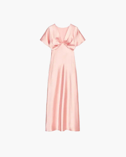 SOKYND Carina V Neck Satin Midi Dress DressPinkXS
