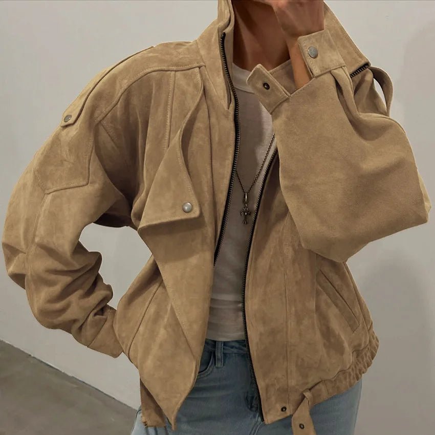 SOKYND Carla Faux Suede Oversized Bomber Jacket JacketSOKYND-331735-CAM-M-46743CamelM