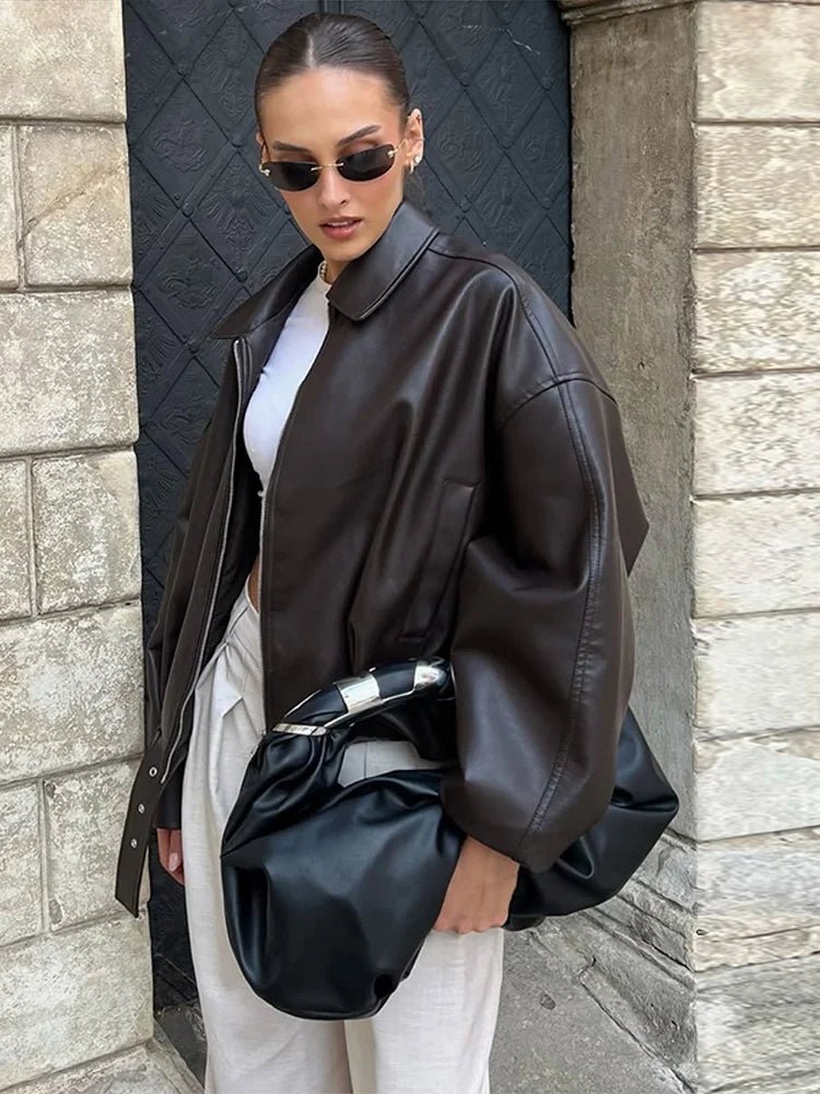 SOKYND Carlotta Vegan Leather Jacket Coats & Jacketsmk1767625273842570184BrownS