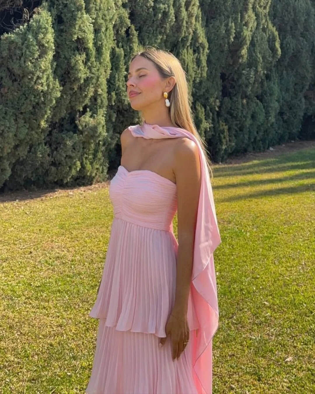 SOKYND Celeste Strapless Pleated Tiered Maxi Dress DressesL