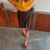 Clara Split Knee Vegan Leather Skirt
