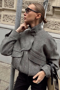 Claudia Herringbone Stand Collar Coat