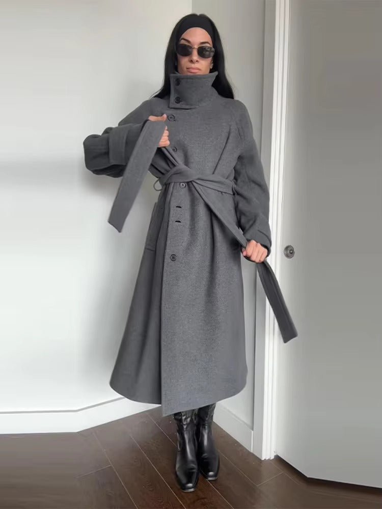 SOKYND Dolly Long Belted High Collar Coat Coats & JacketsXN1767625273837227710GreyM