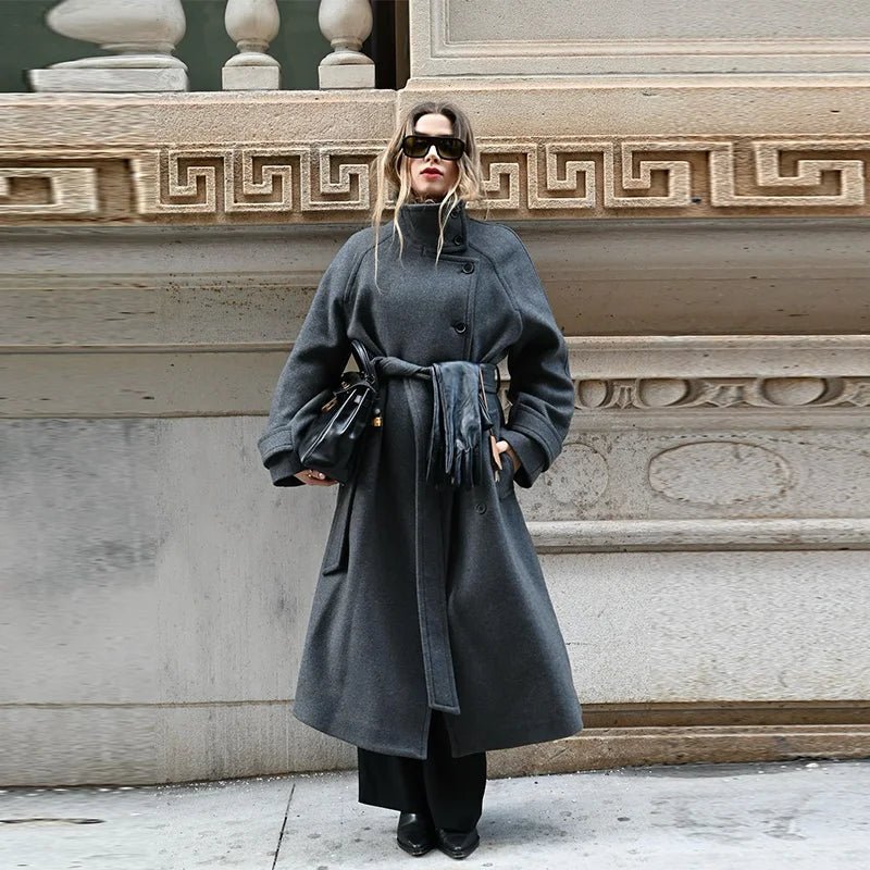 SOKYND Dolly Long Belted High Collar Coat Coats & Jacketshm1767625273837054983GreyS