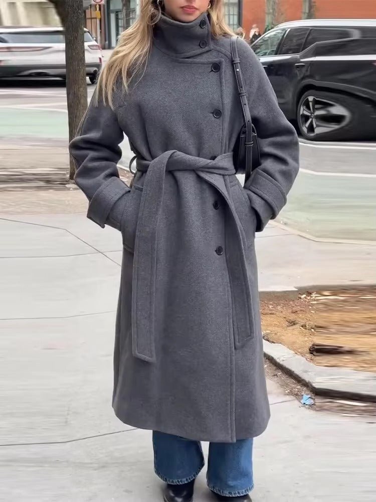 SOKYND Dolly Long Belted High Collar Coat Coats & Jacketshm1767625273837054983GreyS