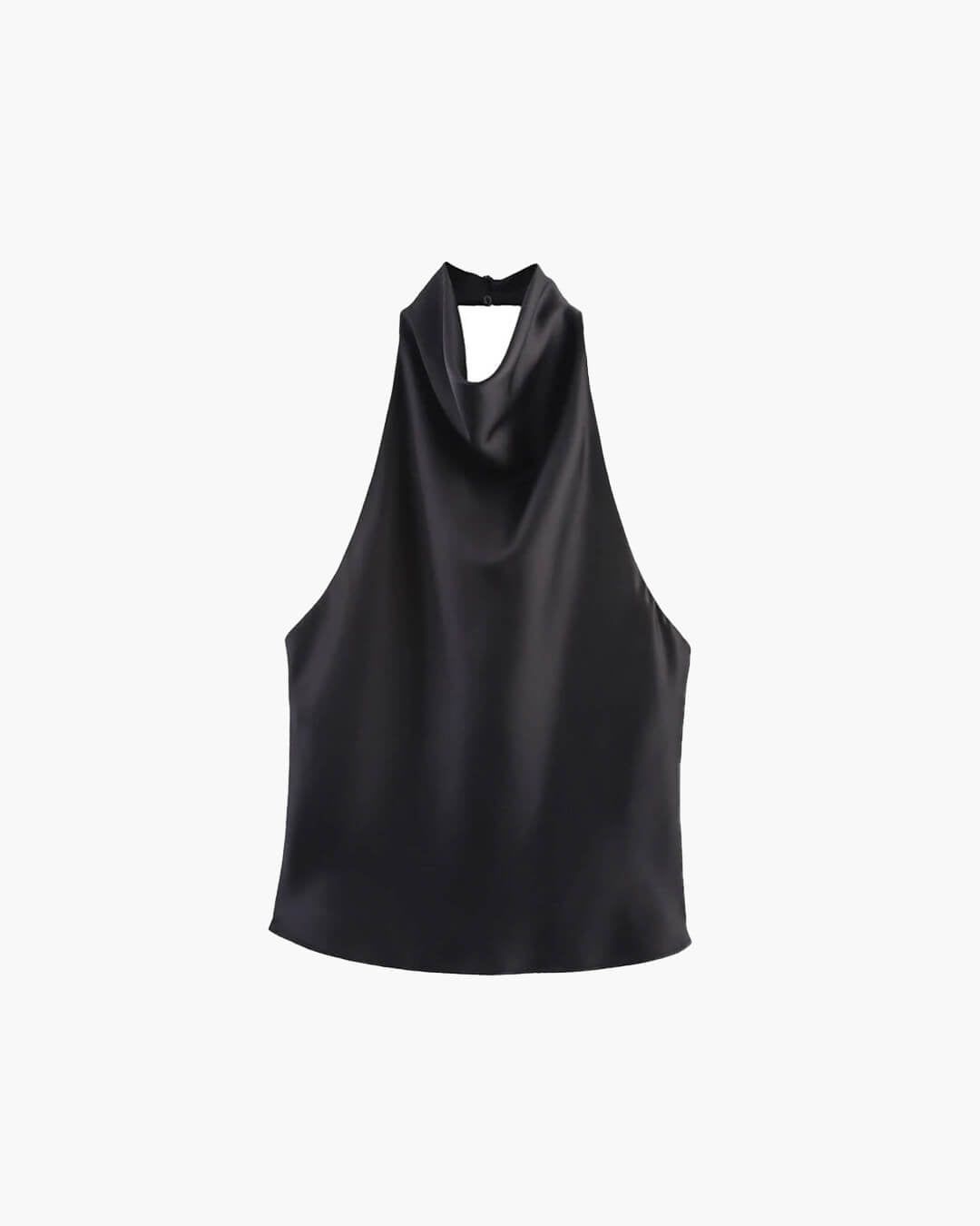 SOKYND Elaine Halter Backless Satin Top TopsBlackS