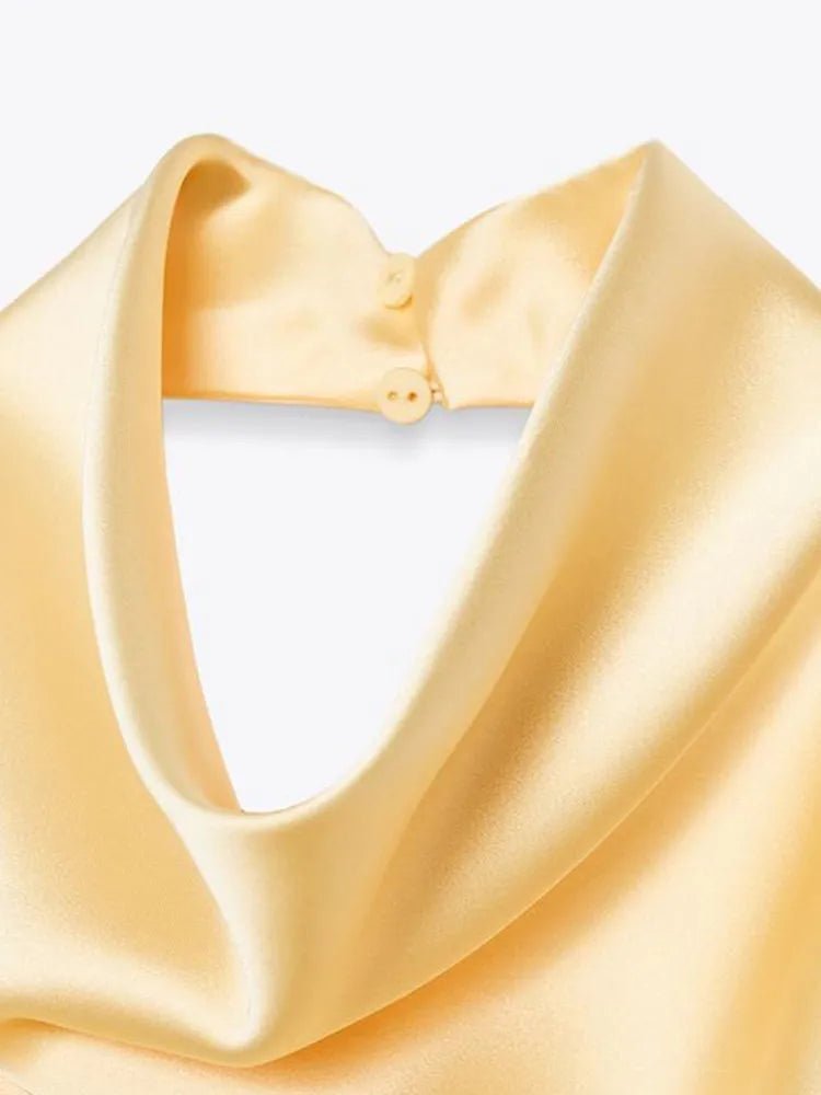 SOKYND Elaine Halter Backless Satin Top TopsYellowXS