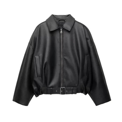 SOKYND Eliana Leather Moto Jacket Coats & JacketsBlackS