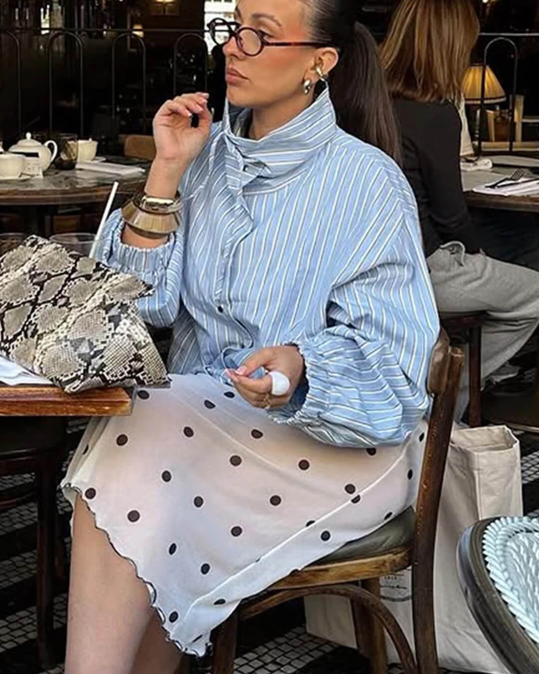 SOKYND Ella Stripe High Neck Shirt BlouseSOKYND-512535-BLU-M-33239BlueM
