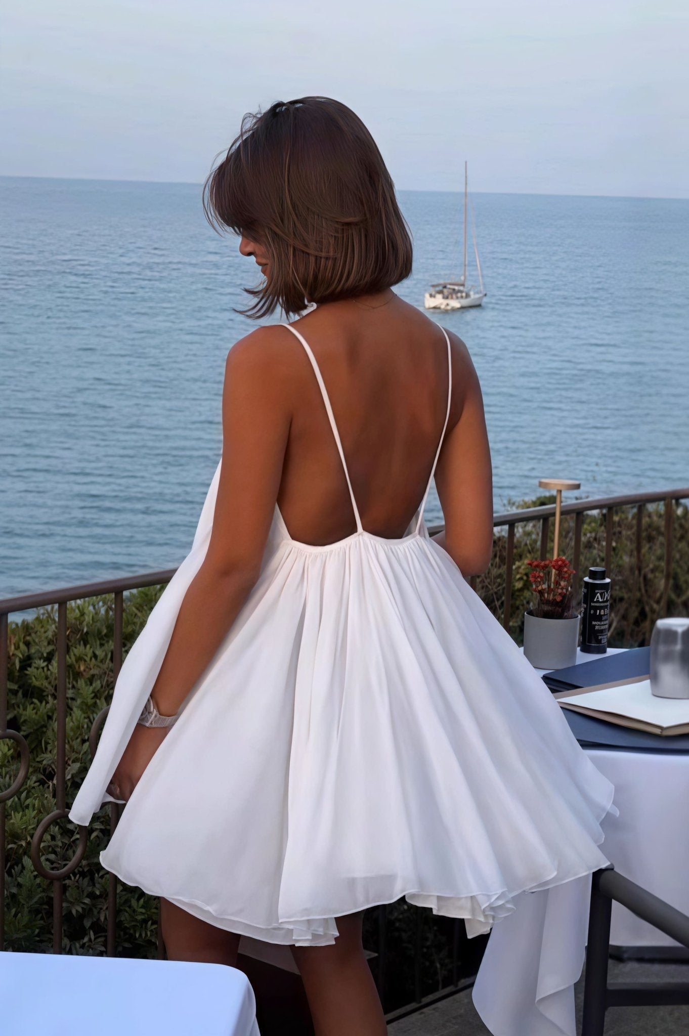 SOKYND Emery Spaghetti Strap Flowy Mini Dress DressWhiteM