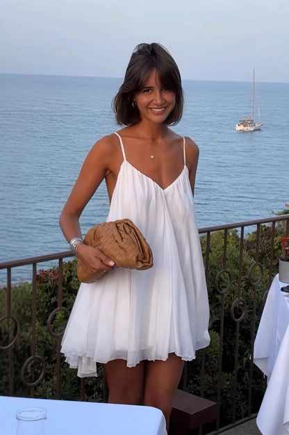 SOKYND Emery Spaghetti Strap Flowy Mini Dress DressWhiteM