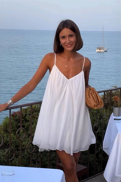 SOKYND Emery Spaghetti Strap Flowy Mini Dress DressWhiteS