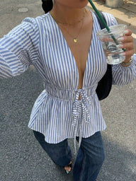 Eulalia Striped Tie-Front Blouse