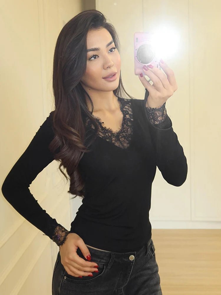SOKYND Evelyn Lace V-Neck Casual Top TopSOKYND-482135-BLA-S-84759BlackS
