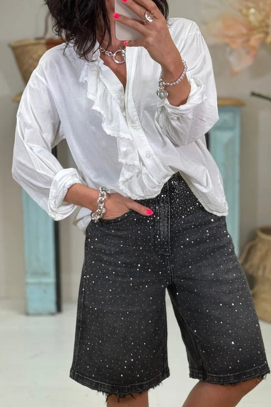SOKYND Everly Rhinestone Denim Shorts BottomsVi1774905048120102727BlackXS
