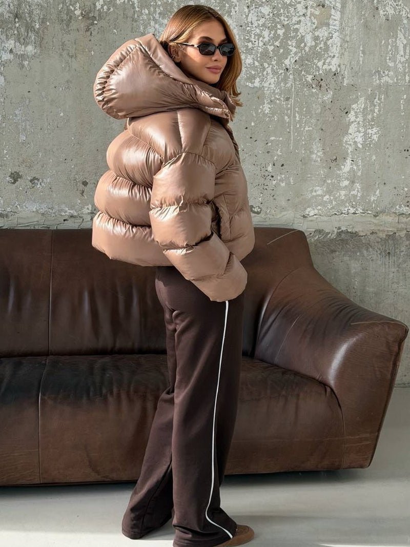 SOKYND Fiona Hooded Glossy Puffer Jacket JacketSOKYND-344727-BRO-M-95095BrownM