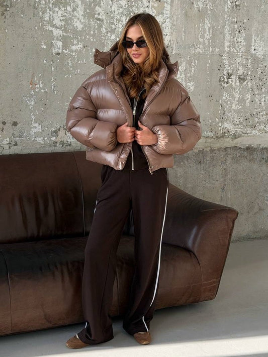 Fiona Hooded Glossy Puffer Jacket
