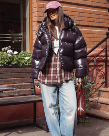 SOKYND Fiona Hooded Glossy Puffer Jacket JacketSOKYND-344727-PUR-M-93399PurpleM