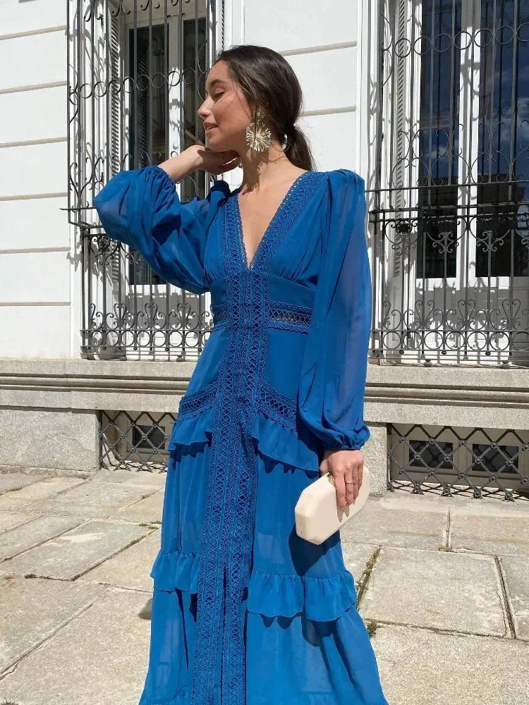 SOKYND Gemma Deep V-Neck Ruffle Maxi Dress DressesSOKYND-360279-GRE-S-39031GreenS