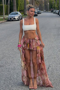 Gianna Floral Ruffled Asymmetrical Skirt