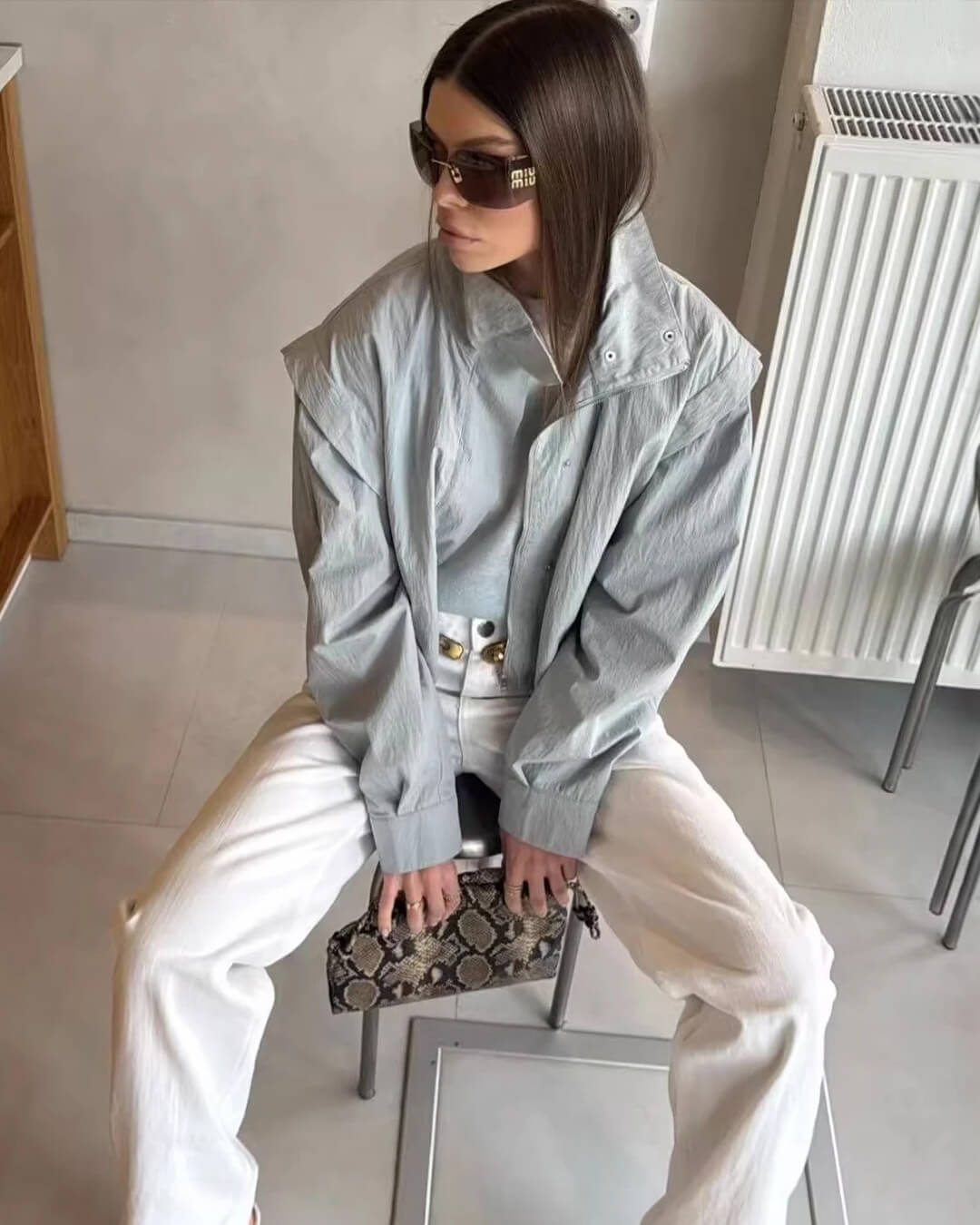 SOKYND Halia High Collar Cropped Jacket Coats & JacketsLight BlueXS