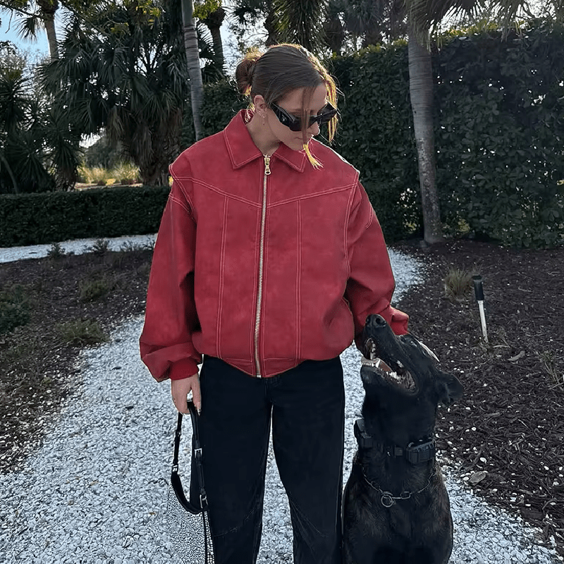 SOKYND Hanna Faux Leather Moto Jacket JacketSOKYND-502935-RED-S-39863RedS