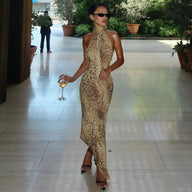 Helena Leopard Halter Neck Maxi Dress