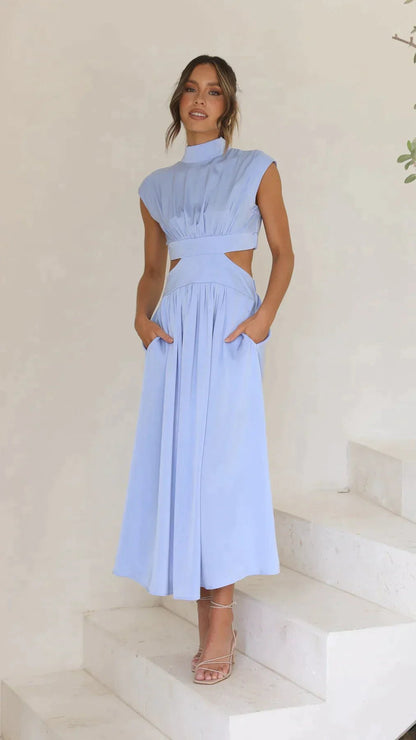 SOKYND Hermione High - Neck Cutout Midi Dress DressBlueXS