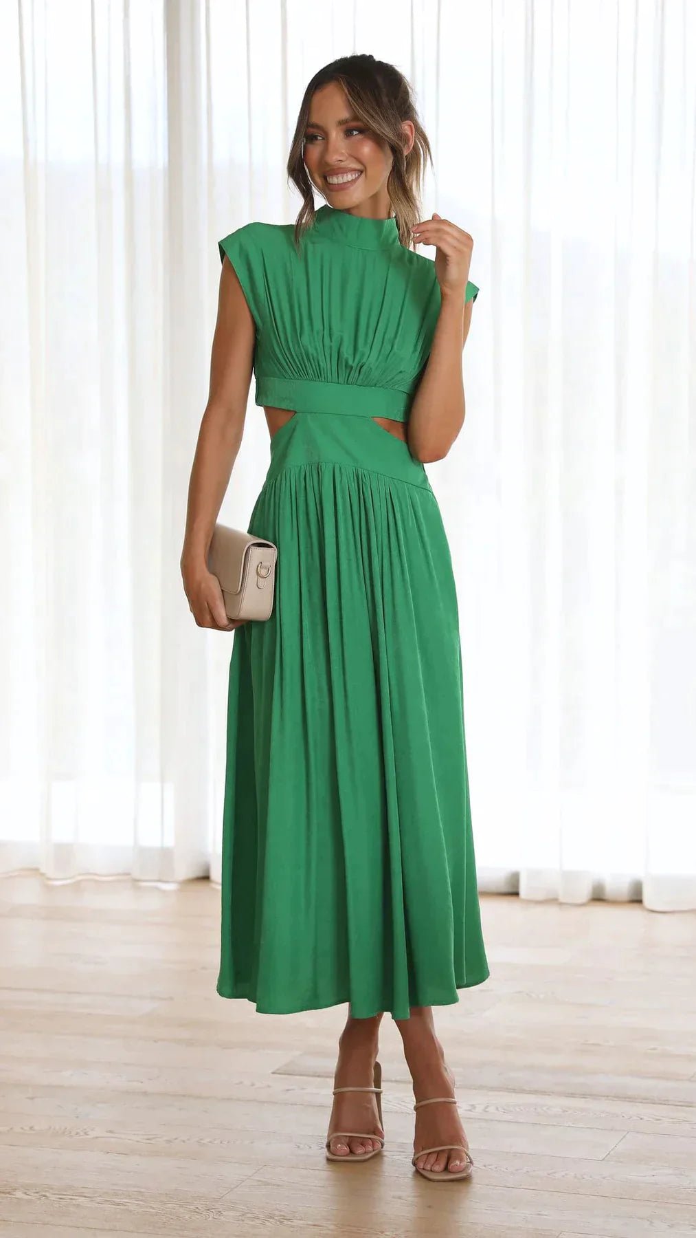 SOKYND Hermione High - Neck Cutout Midi Dress DressGreenXS