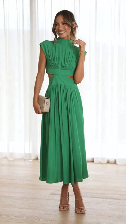 SOKYND Hermione High - Neck Cutout Midi Dress DressGreenXS