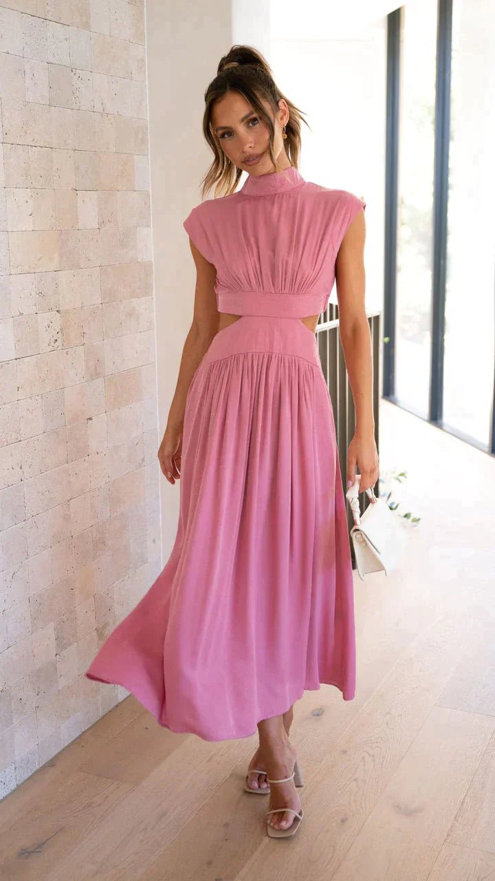 SOKYND Hermione High - Neck Cutout Midi Dress DressPinkXS