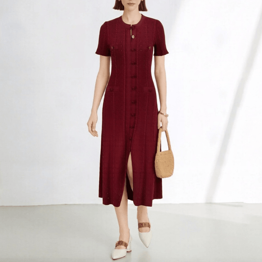 SOKYND Ines French V - Neck Knitted Slit Dress DressBurgundyXS