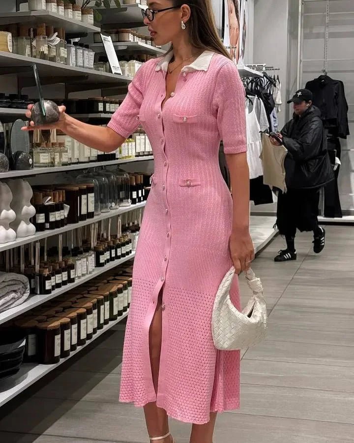 SOKYND Ines French V - Neck Knitted Slit Dress DressPinkS