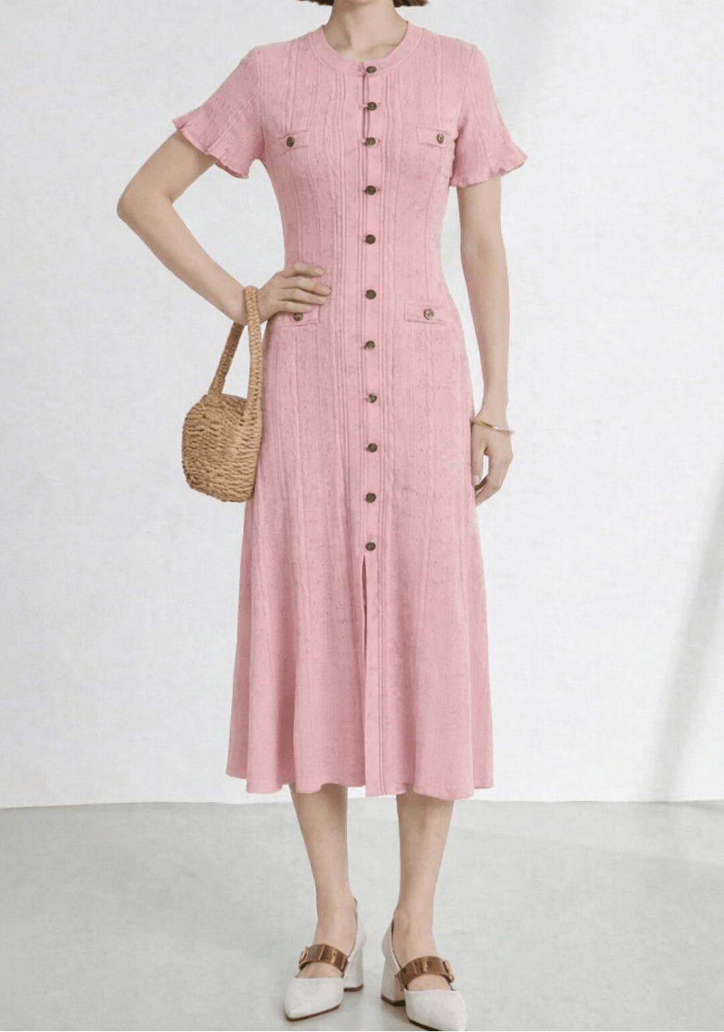 SOKYND Ines French V-Neck Knitted Slit Dress DressesSOKYND-020503-PIN-XS-01911PinkXS