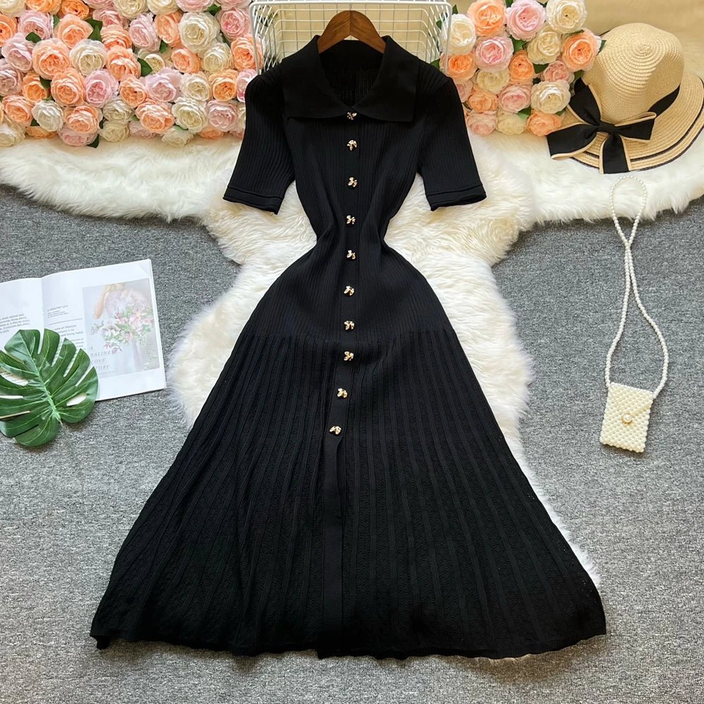 SOKYND Iris Turn - Down Collar Knit Maxi Dress DressBlack