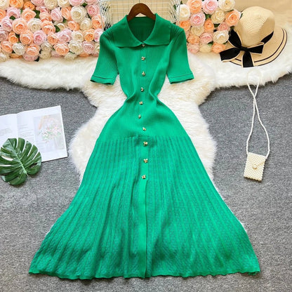 SOKYND Iris Turn - Down Collar Knit Maxi Dress DressGreen